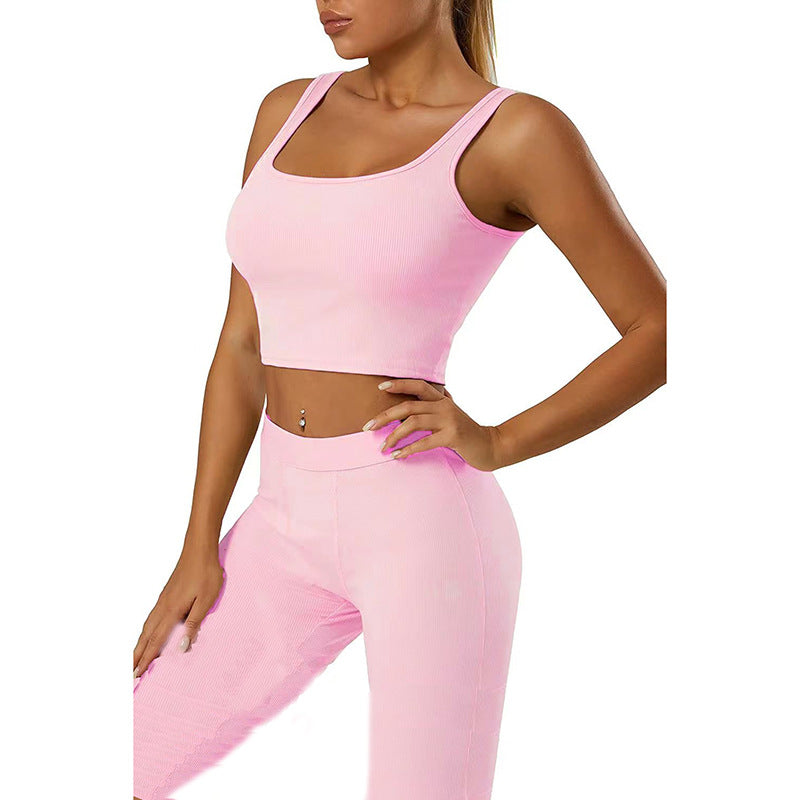 2023 fashion ribbed crop tank top 2 piece gym set fitness two piece yoga legging pants sets women clothing