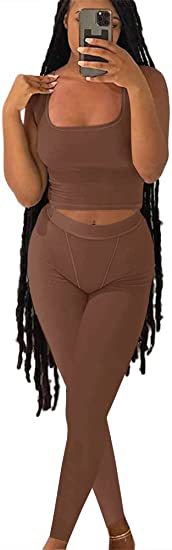 2023 fashion ribbed crop tank top 2 piece gym set fitness two piece yoga legging pants sets women clothing
