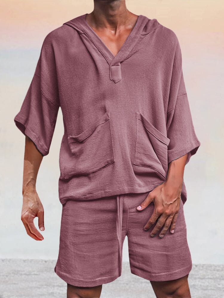 Casual Linen Pullover Hoodie Set