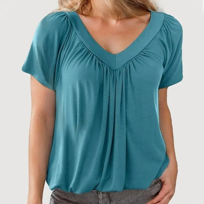 ✨2025 Hot Sale-50% Discount✨Women's Casual Pleated V-Neck Short-Sleeve Top