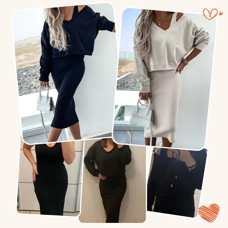 💥2025 New Arrive - 50% OFF💥Women's 2-Piece Set Sleeveless Dress & Loose V-Neck Pullover