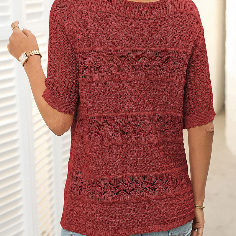 🎉This week's Special Sales - 50% OFF✨Women's Round Neck Hollow Knit Crochet Short Sleeve Sweater