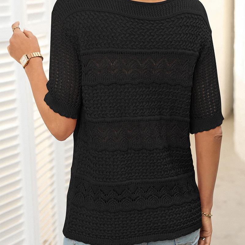 🎉This week's Special Sales - 50% OFF✨Women's Round Neck Hollow Knit Crochet Short Sleeve Sweater