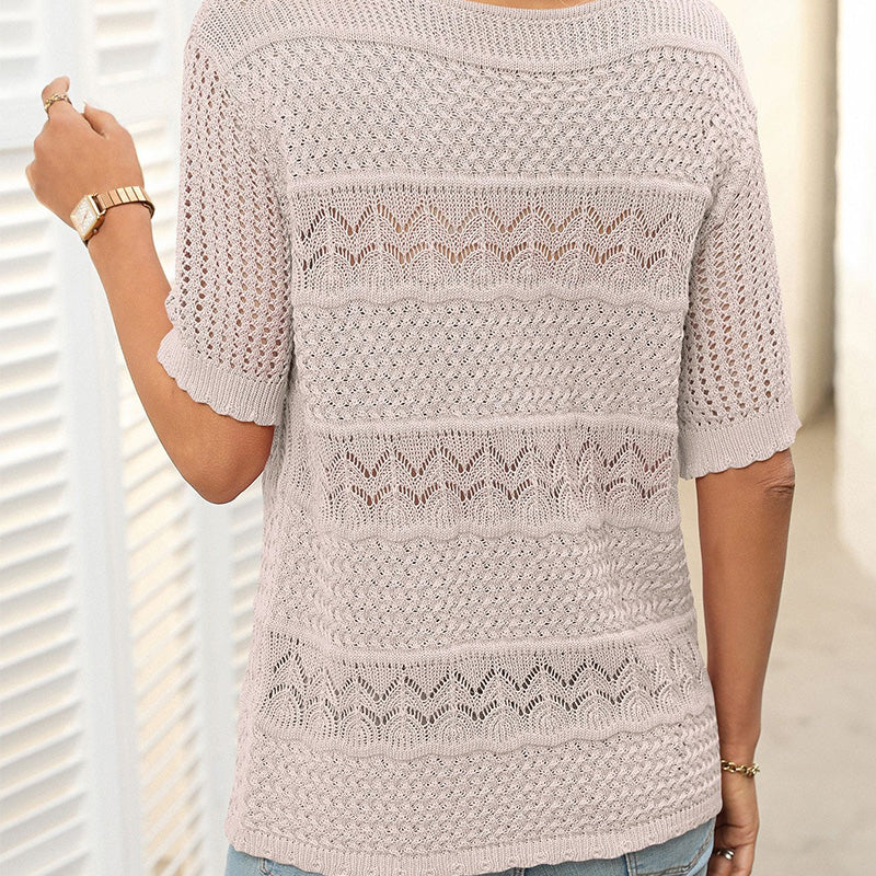 🎉This week's Special Sales - 50% OFF✨Women's Round Neck Hollow Knit Crochet Short Sleeve Sweater